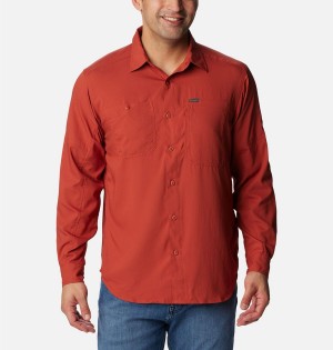 Red Men's Columbia Silver Ridge Utility Lite Long Sleeve Shirt | PLJMB-8260