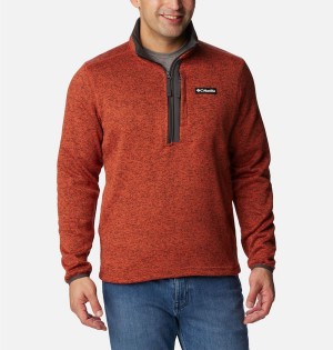 Red Men's Columbia Sweater Weather Fleece Half Zip Pullover | QSREZ-4102