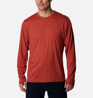 Red Men's Columbia Tech Trail Long Sleeve Crew II T-Shirt | QGHCU-3942