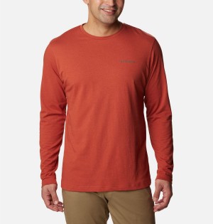 Red Men's Columbia Thistletown Hills Long Sleeve Crew T-Shirt | ZMAKC-8306