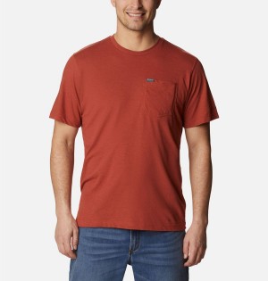 Red Men's Columbia Thistletown Hills Pocket T-Shirt | VJAEG-0613