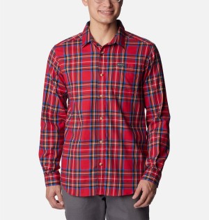 Red Men's Columbia Vapor Ridge III Long Sleeve Shirt | PTOQB-0857