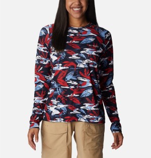 Red Women's Columbia PFG Super Tidal Long Sleeve T-Shirt | BYLWK-3982