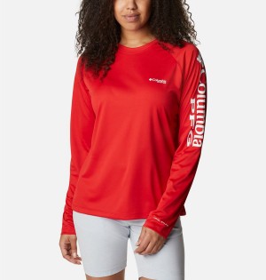 Red Women's Columbia PFG Tidal II Long Sleeve T-Shirt | EIGHB-9687