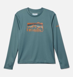 Turquoise Kids' Columbia Grizzly Peak Long Sleeve Graphic T-Shirt | TIDZX-1369