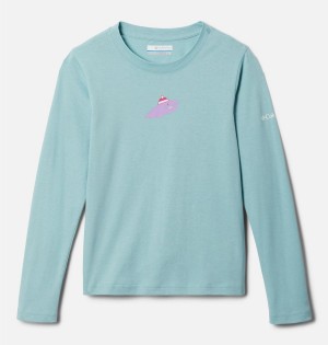 Turquoise Kids' Columbia Hazeldel Hill Long Sleeve Graphic T-Shirt | IPNBM-3769