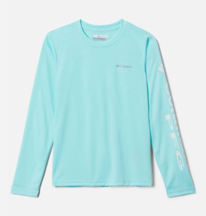 Turquoise Kids' Columbia PFG Terminal Tackle Long Sleeve T-Shirt | YWFOC-4895