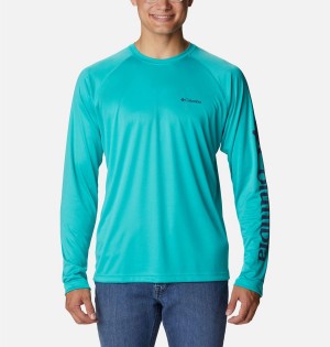 Turquoise Men's Columbia Fork Stream Long Sleeve T-Shirt | ERDTN-2918