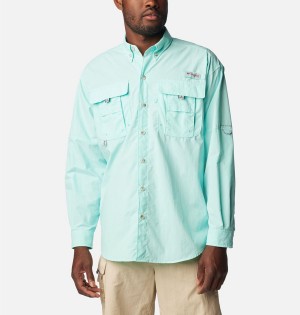 Turquoise Men's Columbia PFG Bahama II Long Sleeve Shirt | JMOET-3570