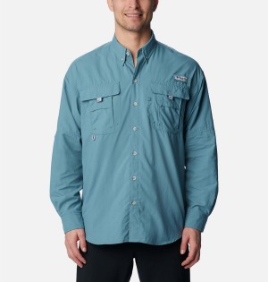 Turquoise Men's Columbia PFG Bahama II Long Sleeve Shirt | ICEGL-6372