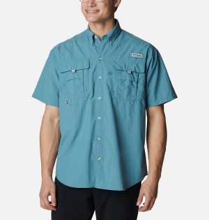 Turquoise Men's Columbia PFG Bahama II Short Sleeve Shirt | QODYK-0127