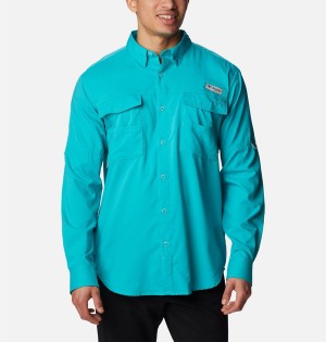 Turquoise Men's Columbia PFG Blood and Guts IV Woven Long Sleeve Shirt | RTHBA-8016