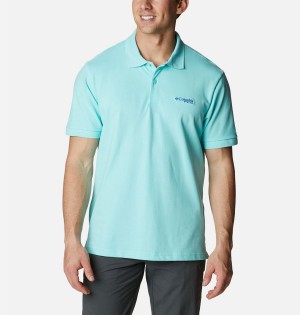 Turquoise Men's Columbia PFG Bonefish Pique Polo Shirt | UZRNC-2375