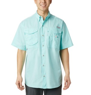 Turquoise Men's Columbia PFG Bonehead Short Sleeve Shirt | TQDVK-8491