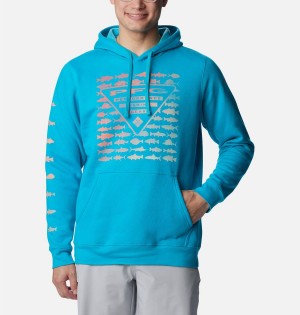 Turquoise Men's Columbia PFG Elements Hoodie | GRYWX-4710