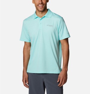 Turquoise Men's Columbia PFG Skiff Cast Polo Shirt | GLXWJ-2064