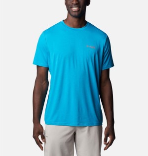 Turquoise Men's Columbia PFG Skiff Horizon Short Sleeve Tech T-Shirt | QXGFY-9230