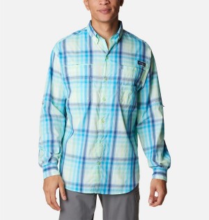 Turquoise Men's Columbia PFG Super Tamiami Long Sleeve Shirt | OZENR-9246