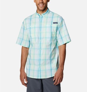 Turquoise Men's Columbia PFG Super Tamiami Short Sleeve Shirt | SQLHE-8430