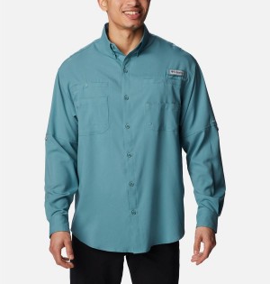 Turquoise Men's Columbia PFG Tamiami II Long Sleeve Shirt | NTHJE-1495