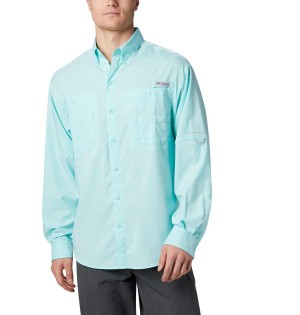 Turquoise Men's Columbia PFG Tamiami II Long Sleeve Shirt | YSGAP-1280