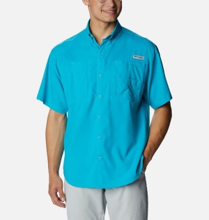 Turquoise Men's Columbia PFG Tamiami II Short Sleeve Shirt | CRZYF-1284