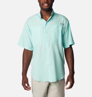 Turquoise Men's Columbia PFG Tamiami II Short Sleeve Shirt | KCVZU-0368