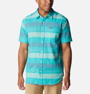 Turquoise Men's Columbia Rapid Rivers Novelty Short Sleeve Shirt | HOCYQ-2574