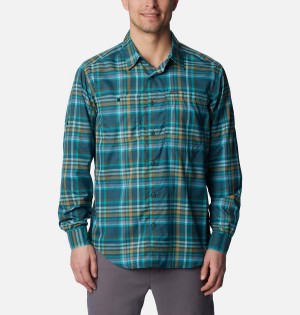 Turquoise Men's Columbia Silver Ridge Utility Lite Plaid Long Sleeve Shirt | YGUHD-0746