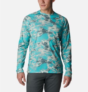 Turquoise Men's Columbia Summerdry Printed Long Sleeve T-Shirt | GUEZM-1947