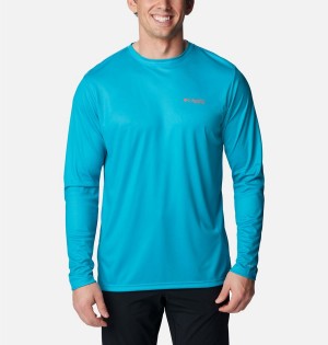 Turquoise Men's Columbia Terminal Tackle PFG Fish Flag Long Sleeve T-Shirt | QOJPT-0748