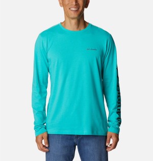 Turquoise Men's Columbia Thistletown Hills Long Sleeve Logo T-Shirt | DISLG-0187