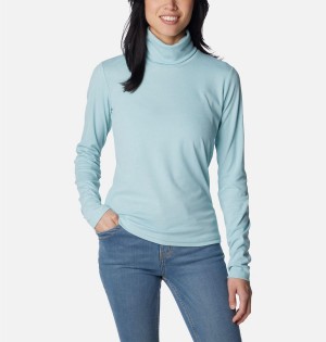 Turquoise Women's Columbia Boundless Trek Ribbed Turtleneck Long Sleeve T-Shirt | NTJGY-1952