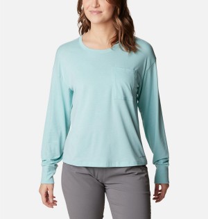 Turquoise Women's Columbia Boundless Trek Long Sleeve T-Shirt | WYNFU-7452