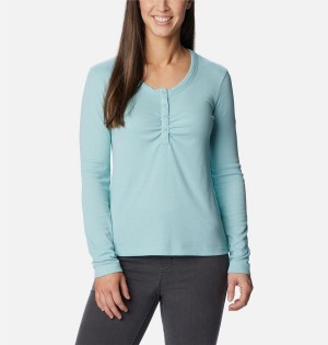 Turquoise Women's Columbia Calico Basin Ribbed Long Sleeve T-Shirt | FMKDY-3094