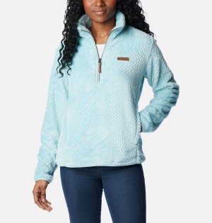 Turquoise Women's Columbia Fire Side Quarter Zip Sherpa Fleece Pullover | GIUXW-9261