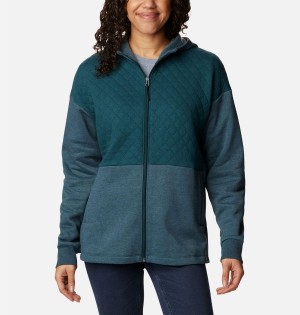 Turquoise Women's Columbia Hart Mountain Quilted Hooded Full Zip Fleece Jacket | OLANB-4570