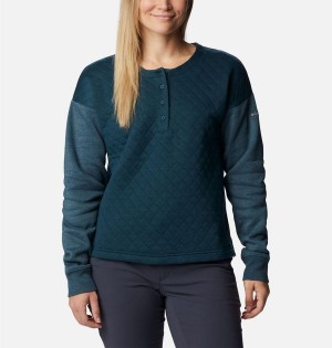 Turquoise Women's Columbia Hart Mountain Quilted Crew Pullover | BUVNG-9043