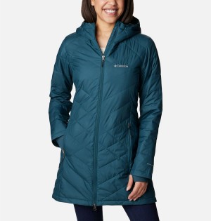 Turquoise Women's Columbia Heavenly Long Hooded Puffer Jacket | CXFYE-3201