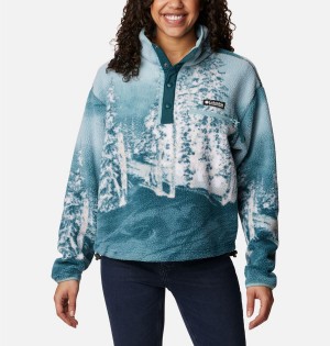 Turquoise Women's Columbia Helvetia Cropped Half Snap Fleece Pullover | HKRDT-8609