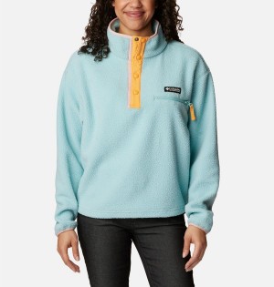 Turquoise Women's Columbia Helvetia Cropped Half Snap Fleece Pullover | PLFBV-1943