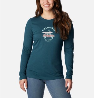 Turquoise Women's Columbia Hidden Haven Long Sleeve T-Shirt | HSPAE-8204