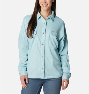 Turquoise Women's Columbia Holly Hideaway Waffle Jacket Shirt | UOZCL-9765