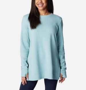 Turquoise Women's Columbia Holly Hideaway Waffle Tunic Pullover | EMXOA-0481