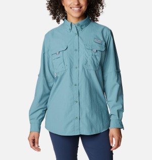 Turquoise Women's Columbia PFG Bahama Long Sleeve Shirt | EPOCY-7015