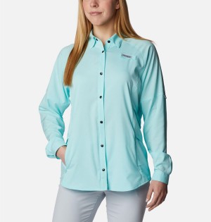 Turquoise Women's Columbia PFG Cool Release Airgill Long Sleeve Shirt | TGBIQ-4718