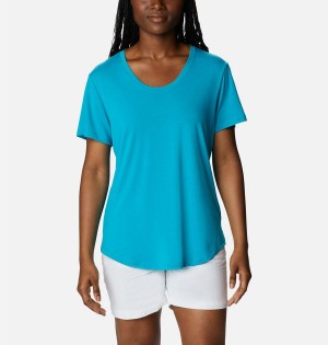 Turquoise Women's Columbia PFG Slack Water Knit II T-Shirt | XIGDC-8167