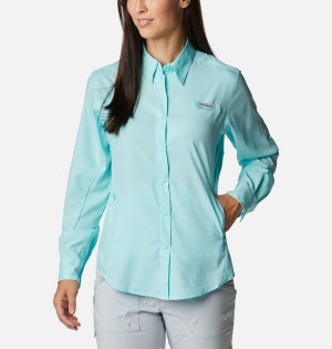 Turquoise Women's Columbia PFG Tamiami II Long Sleeve Shirt | DUGPJ-5317