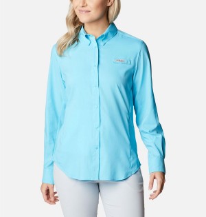 Turquoise Women's Columbia PFG Tamiami II Long Sleeve Shirt | HNAUJ-9645