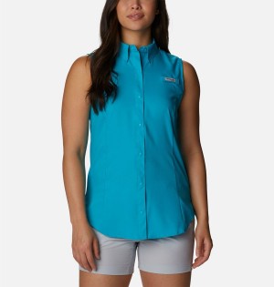 Turquoise Women's Columbia PFG Tamiami Sleeveless Tank Top | URFZY-5601